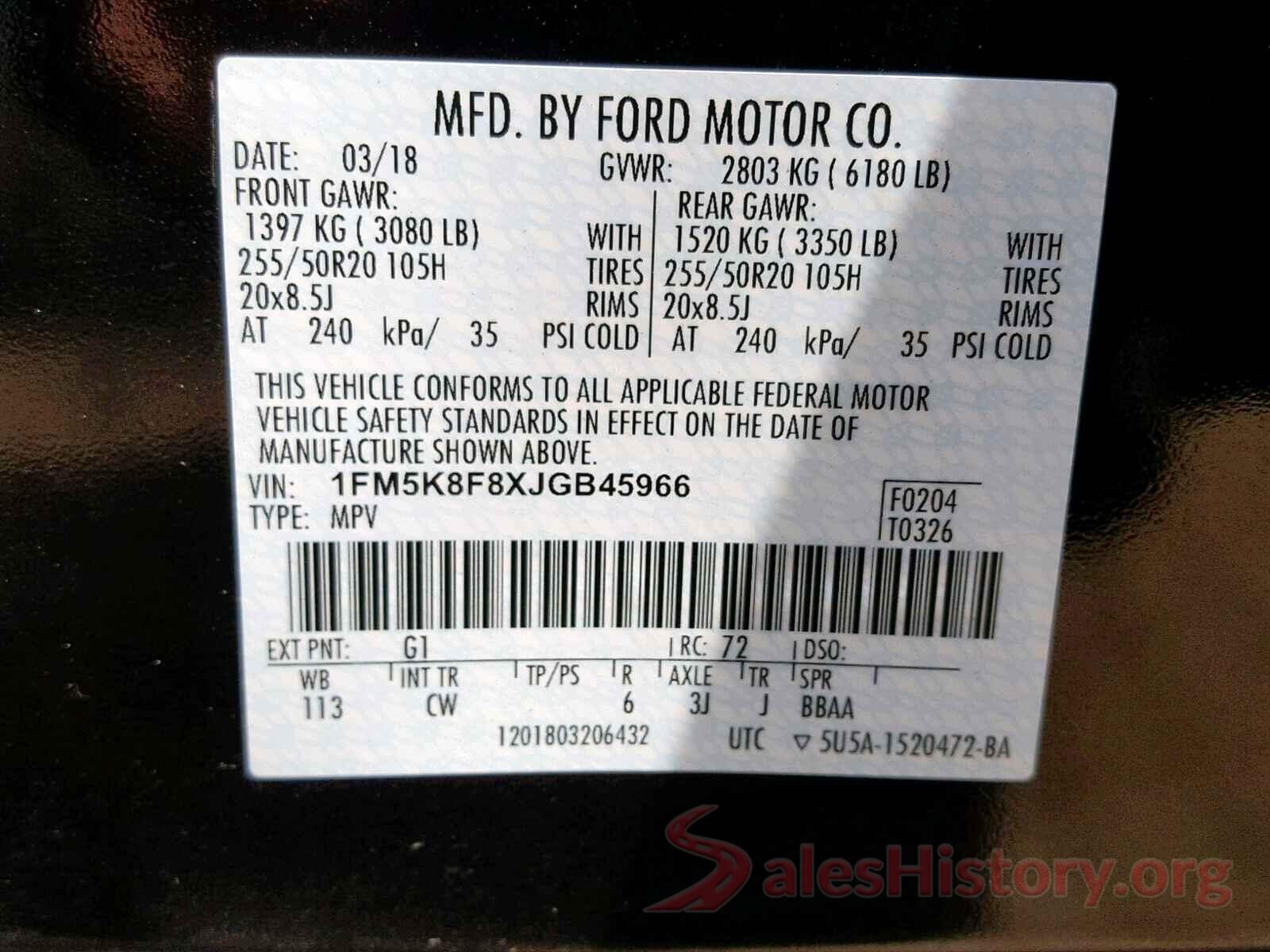 1FM5K8F8XJGB45966 2018 FORD EXPLORER L