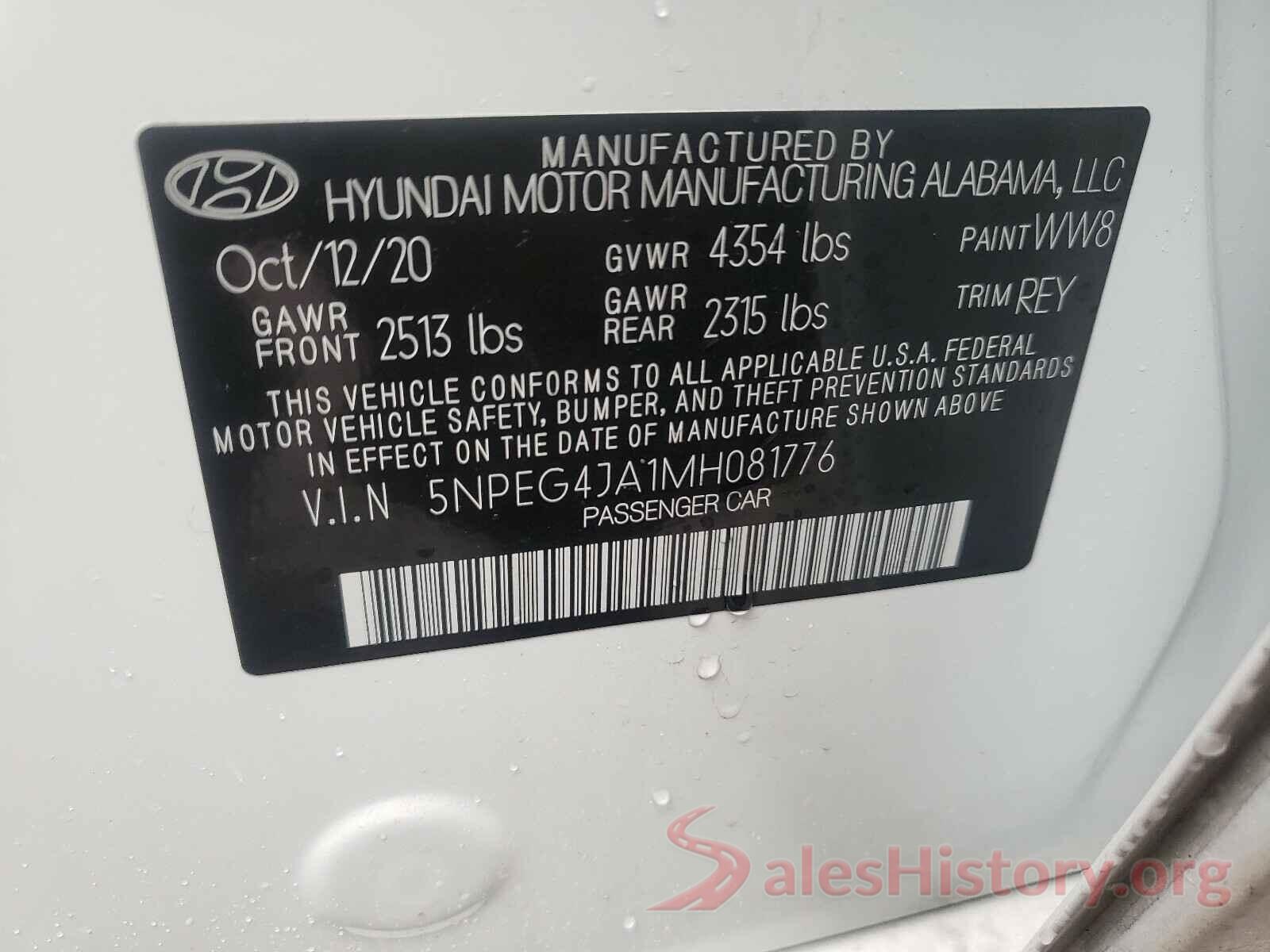 5NPEG4JA1MH081776 2021 HYUNDAI SONATA