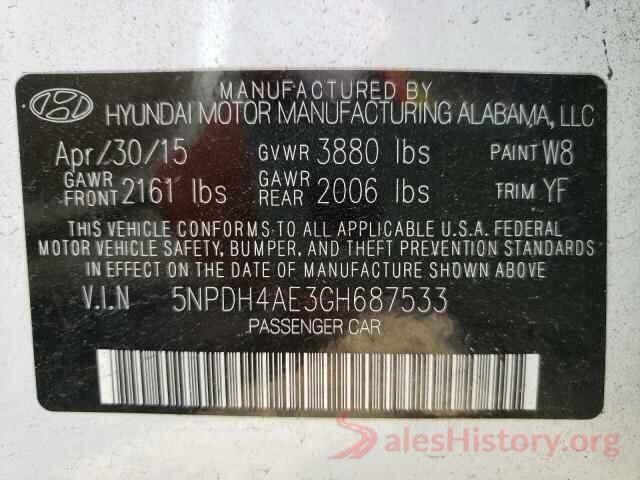 5NPDH4AE3GH687533 2016 HYUNDAI ELANTRA