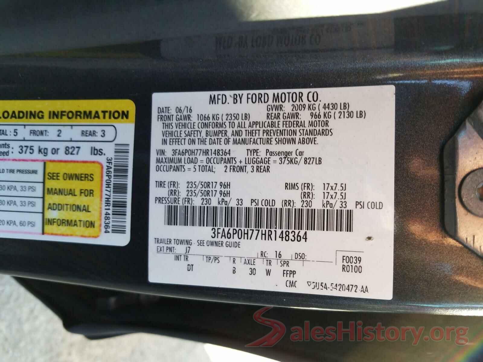 3FA6P0H77HR148364 2017 FORD FUSION