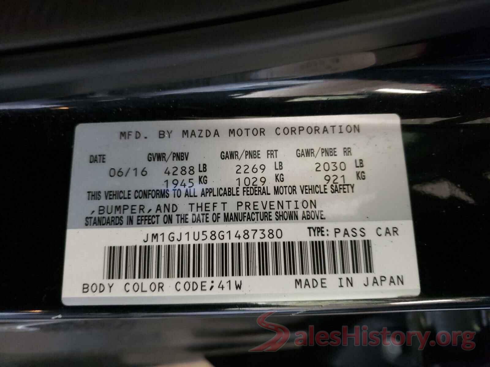 JM1GJ1U58G1487380 2016 MAZDA 6