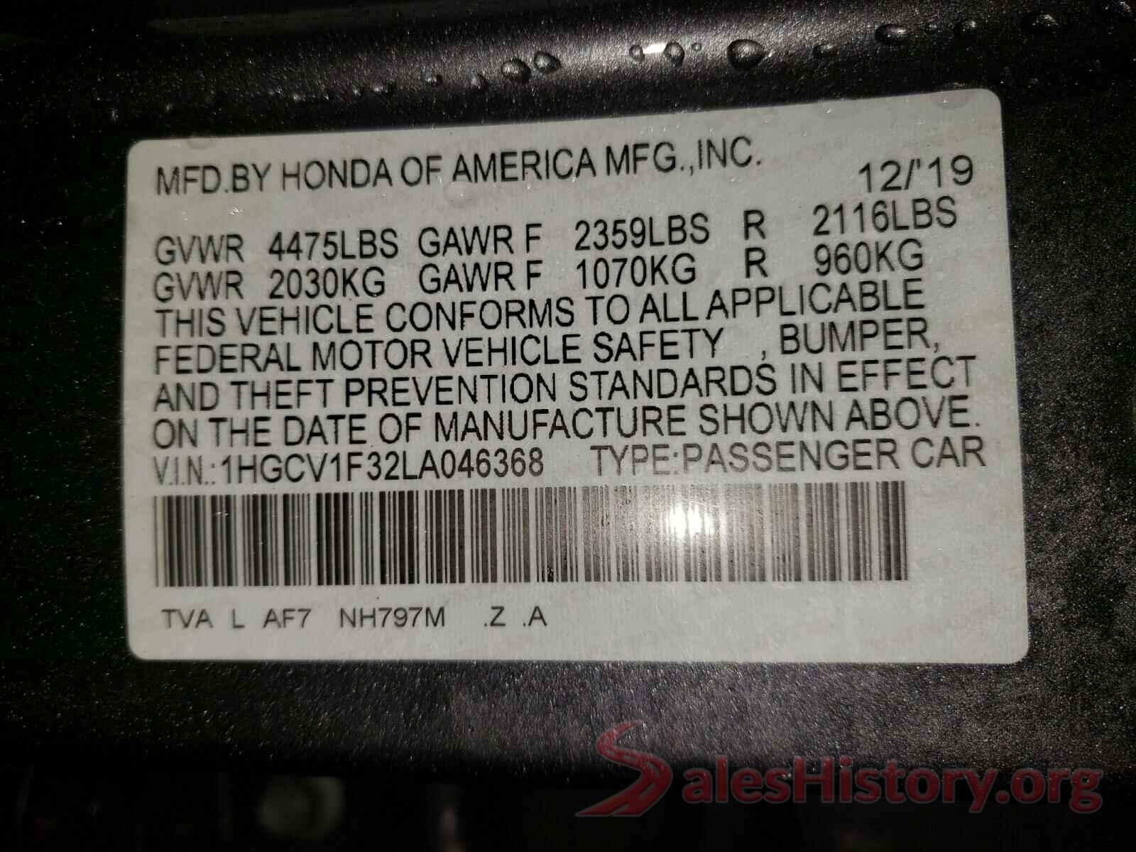 1HGCV1F32LA046368 2020 HONDA ACCORD