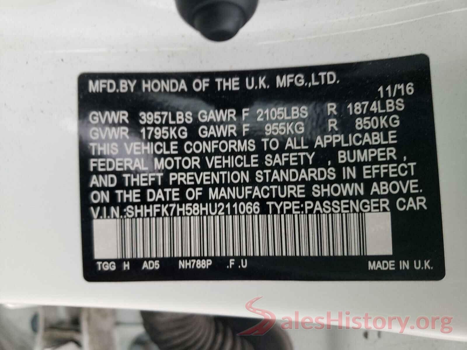 SHHFK7H58HU211066 2017 HONDA CIVIC