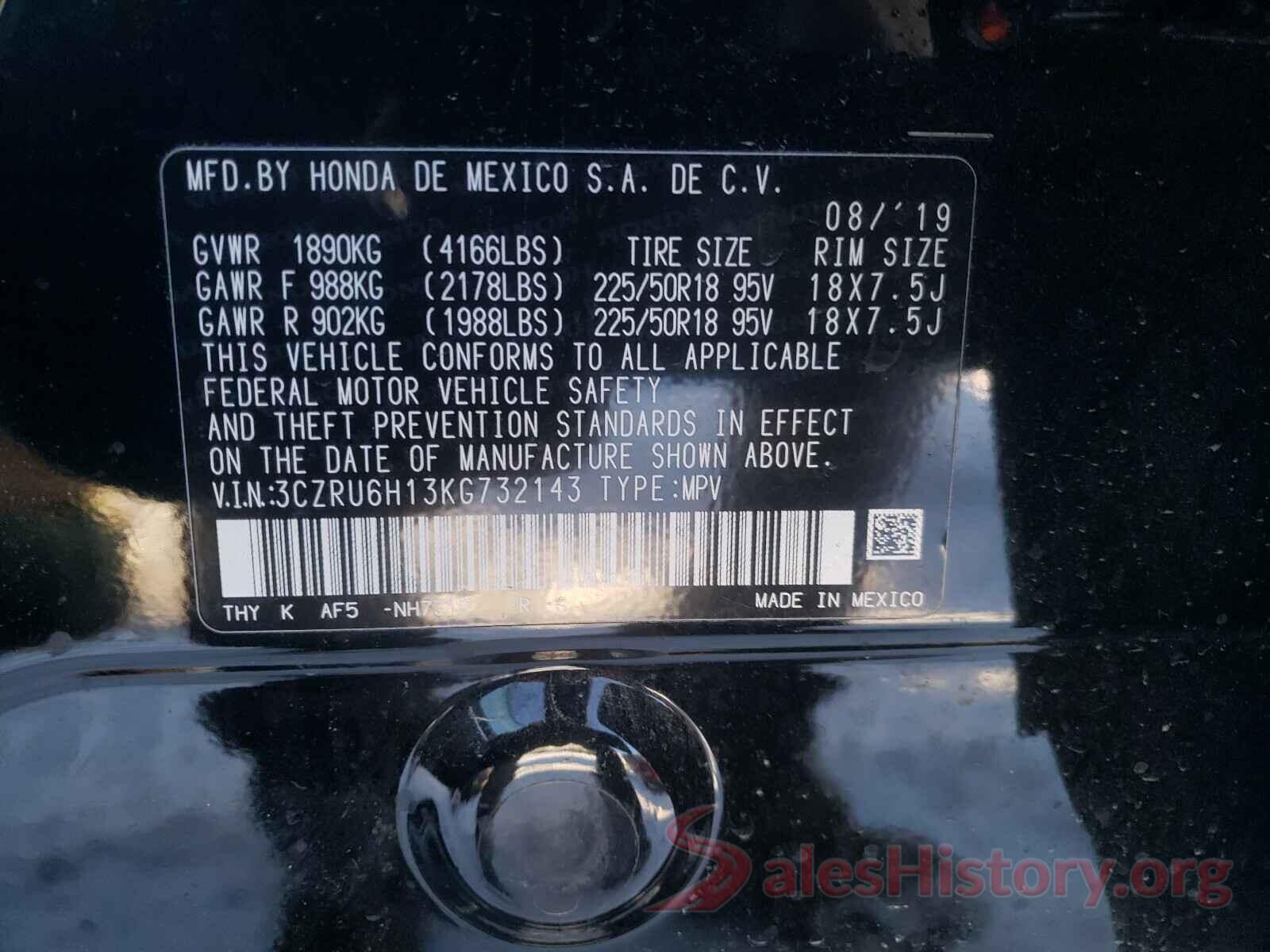 3CZRU6H13KG732143 2019 HONDA HR-V