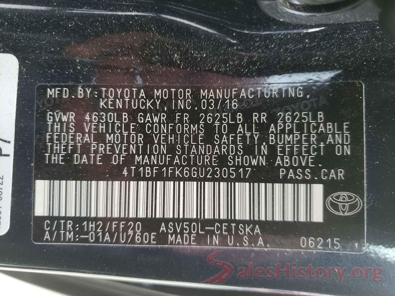 4T1BF1FK6GU230517 2016 TOYOTA CAMRY