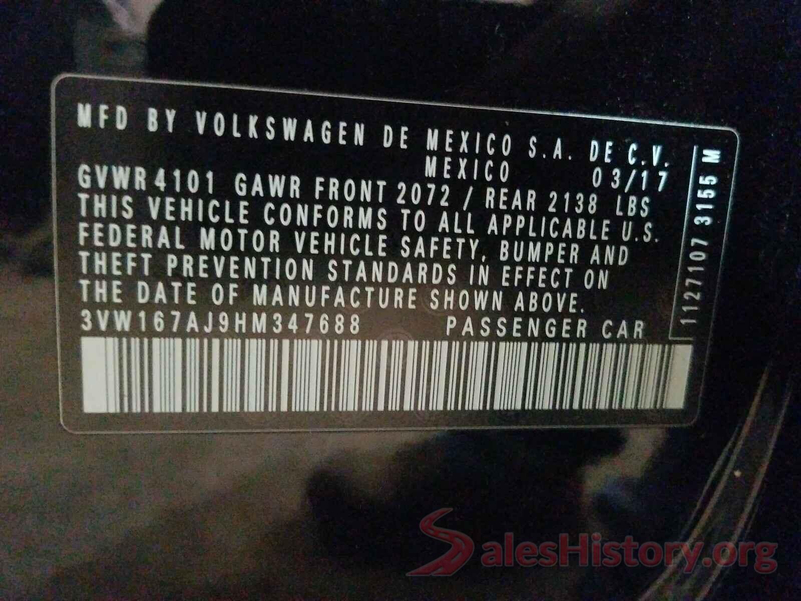 3VW167AJ9HM347688 2017 VOLKSWAGEN JETTA