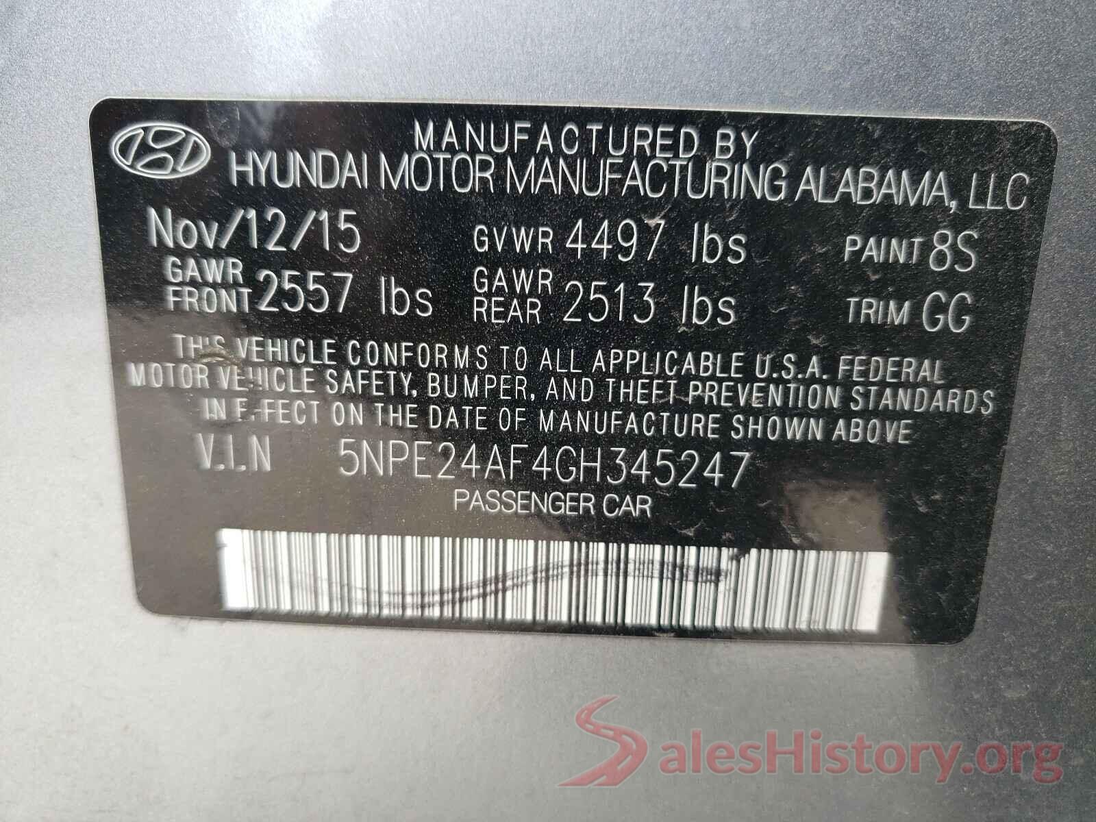 5NPE24AF4GH345247 2016 HYUNDAI SONATA