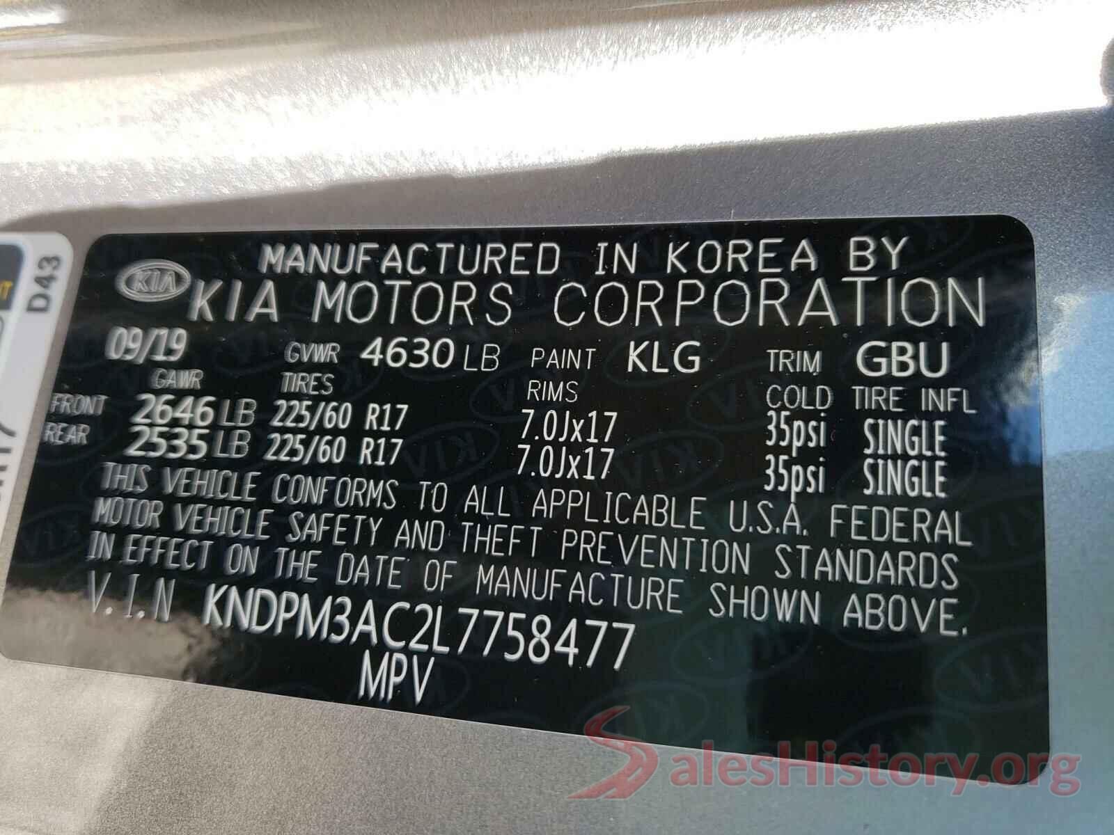 KNDPM3AC2L7758477 2020 KIA SPORTAGE