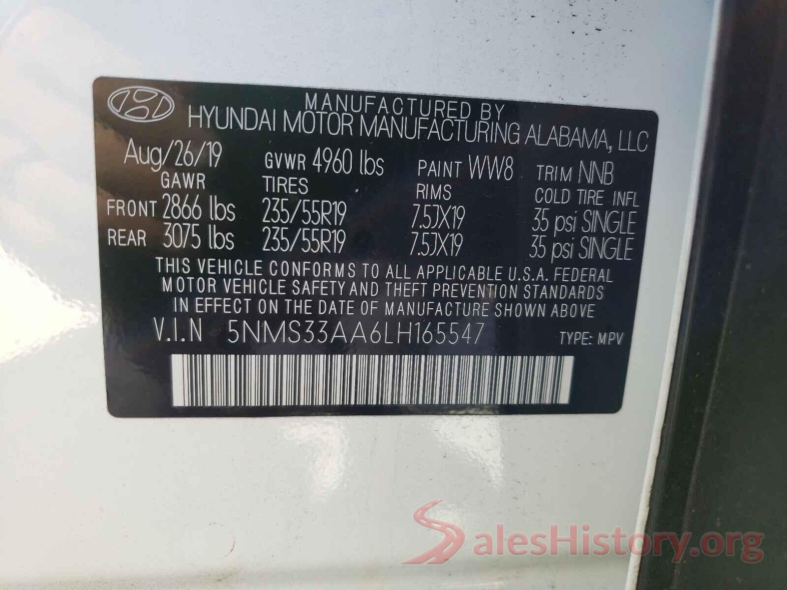 5NMS33AA6LH165547 2020 HYUNDAI SANTA FE