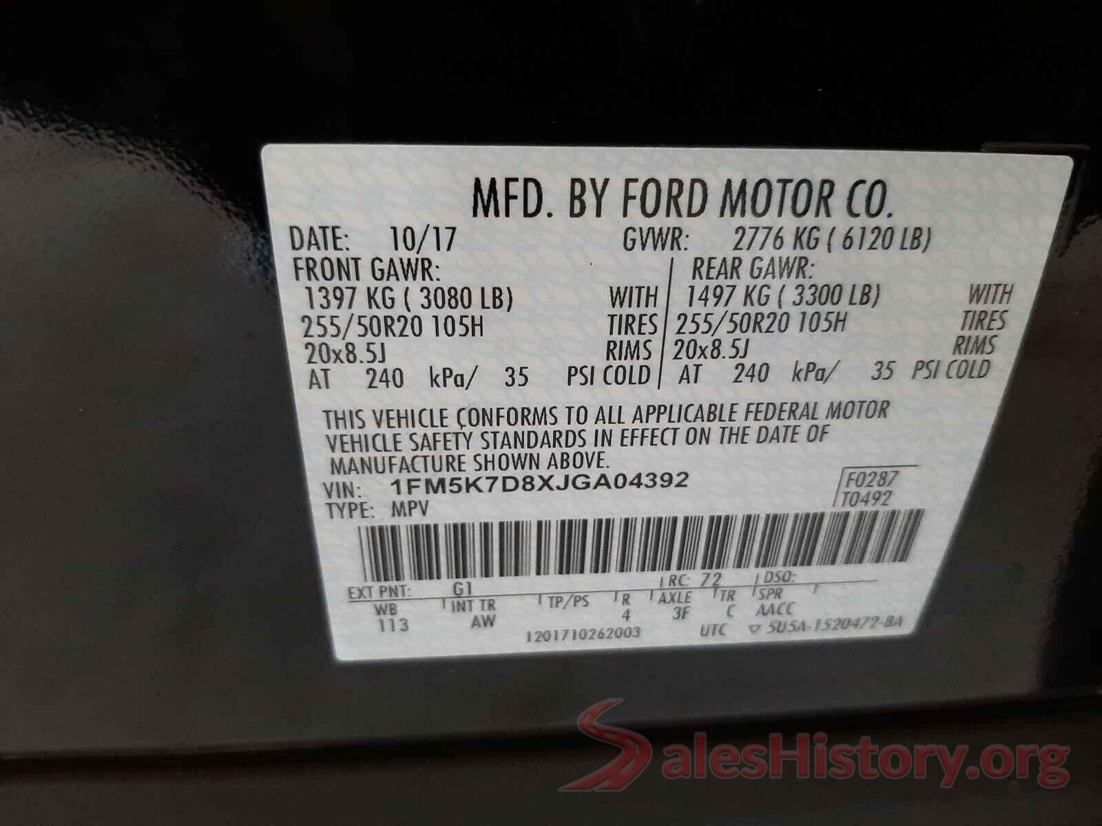 1FM5K7D8XJGA04392 2018 FORD EXPLORER