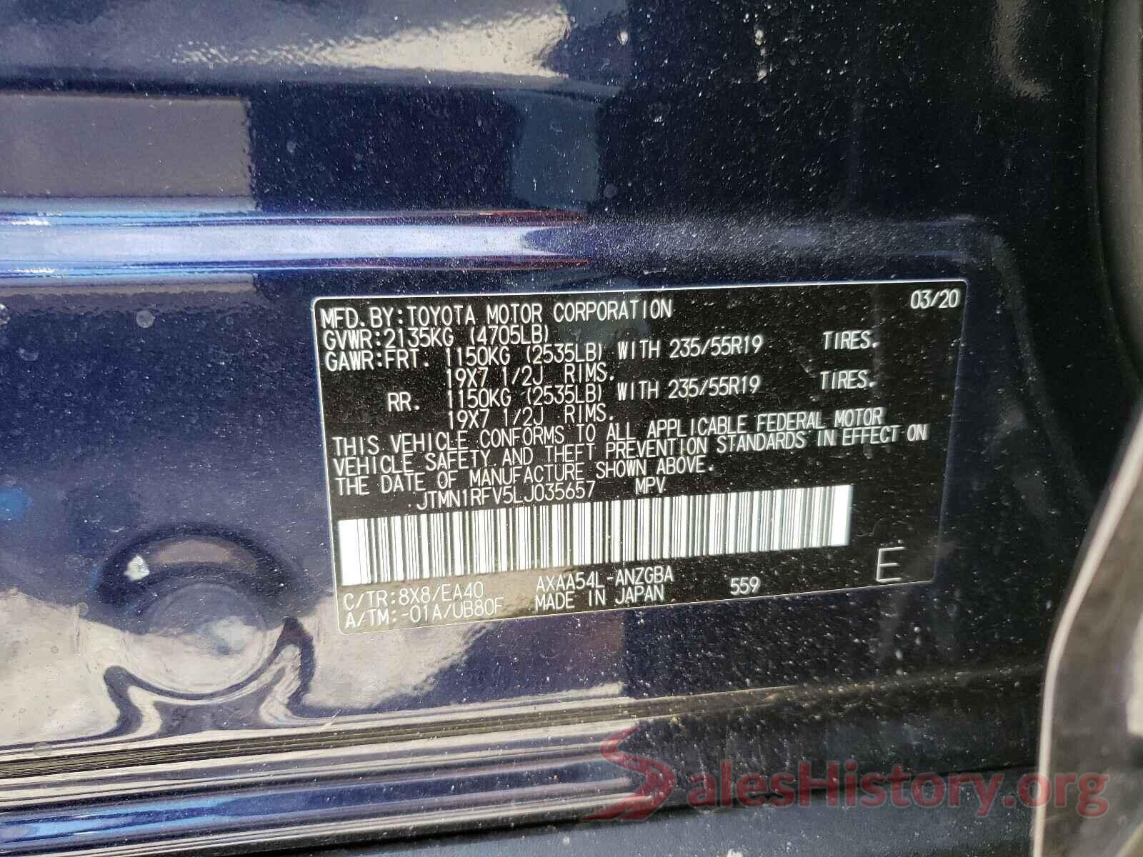 JTMN1RFV5LJ035657 2020 TOYOTA RAV4