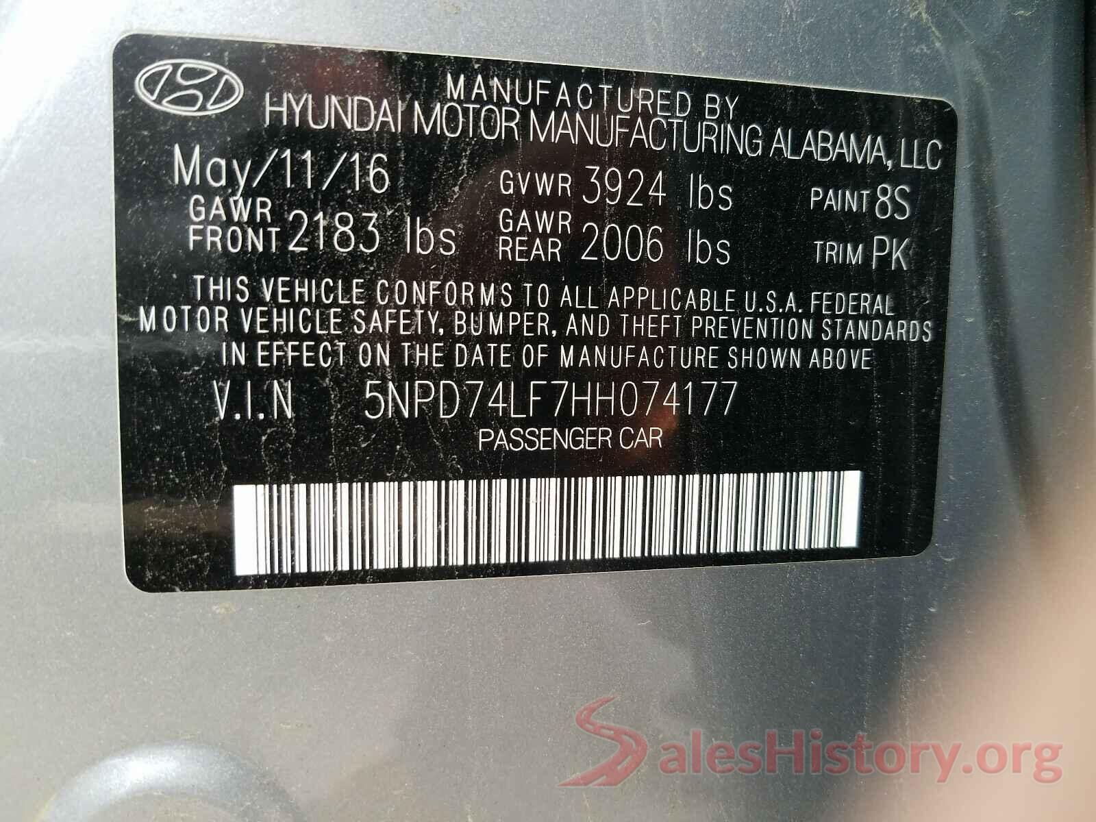 5NPD74LF7HH074177 2017 HYUNDAI ELANTRA