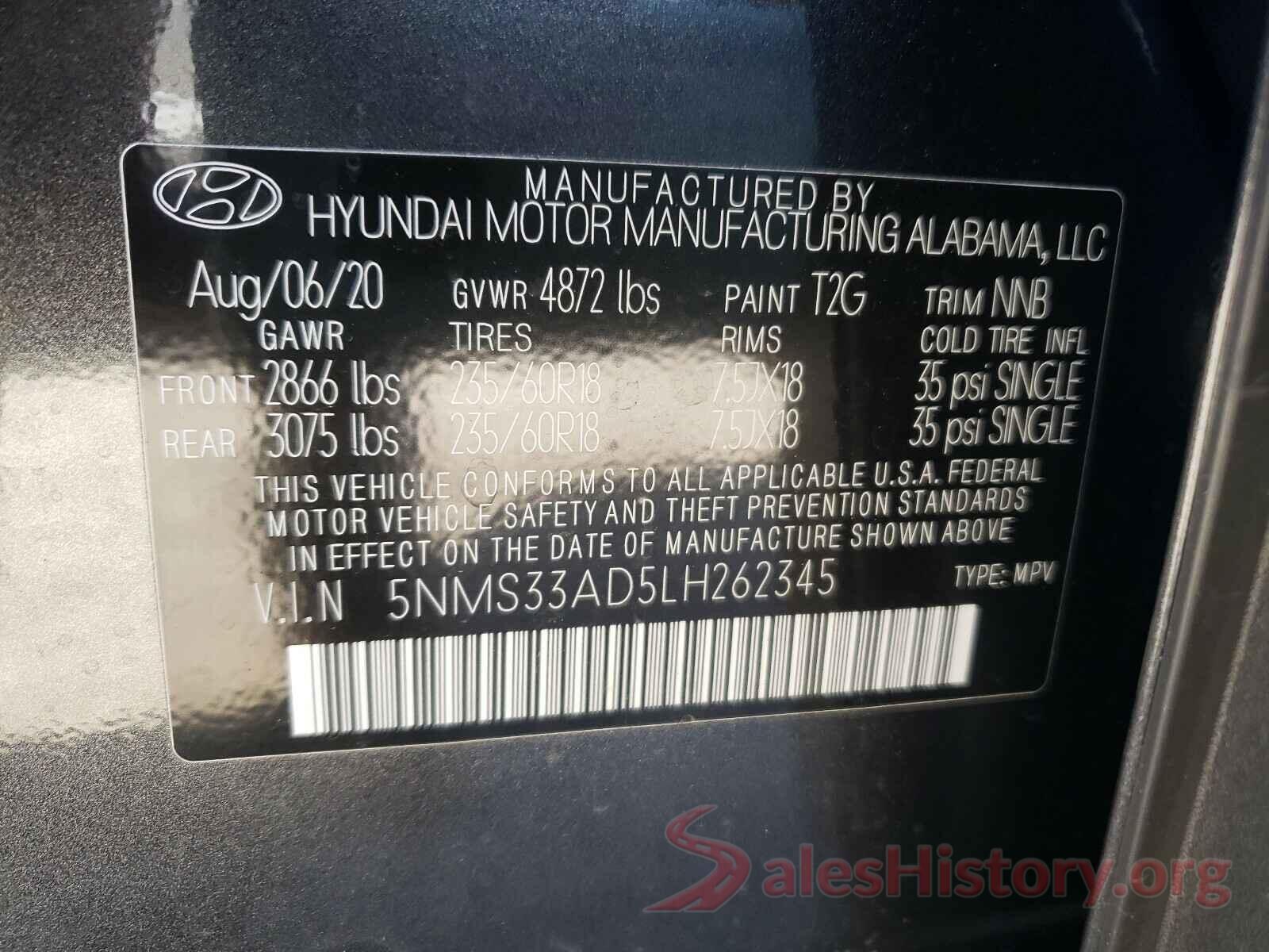 5NMS33AD5LH262345 2020 HYUNDAI SANTA FE