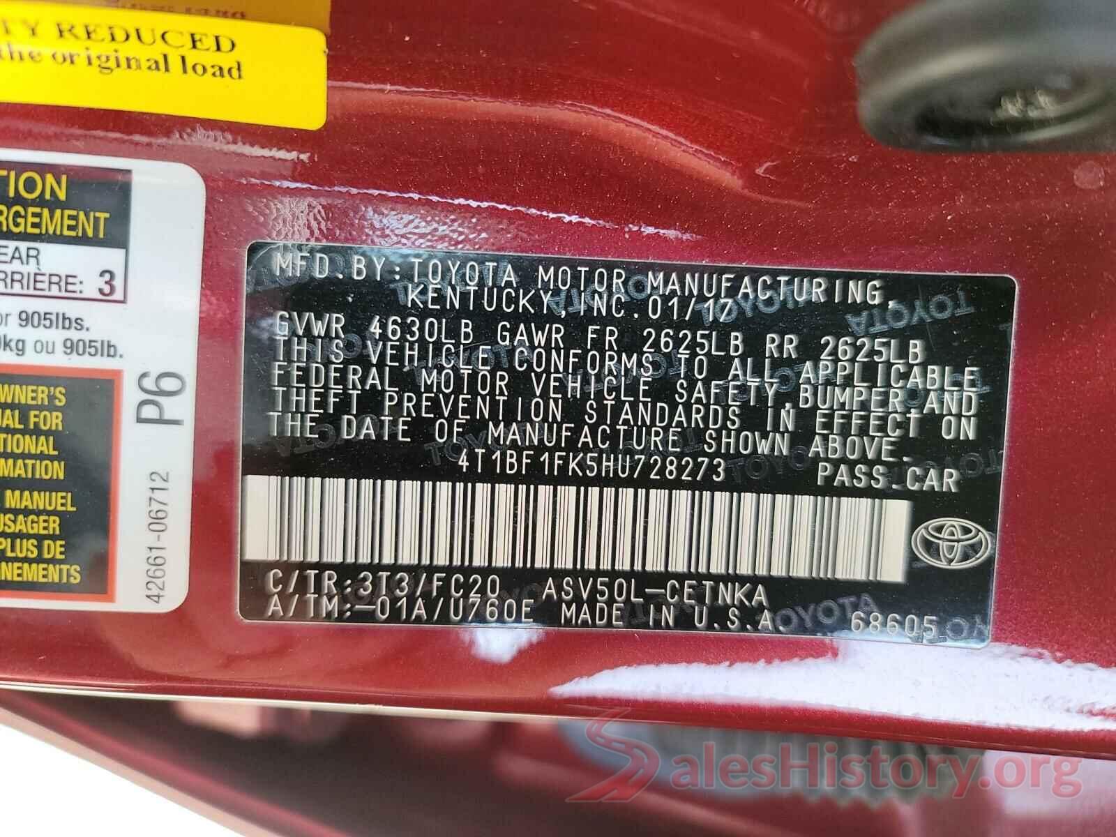 4T1BF1FK5HU728273 2017 TOYOTA CAMRY