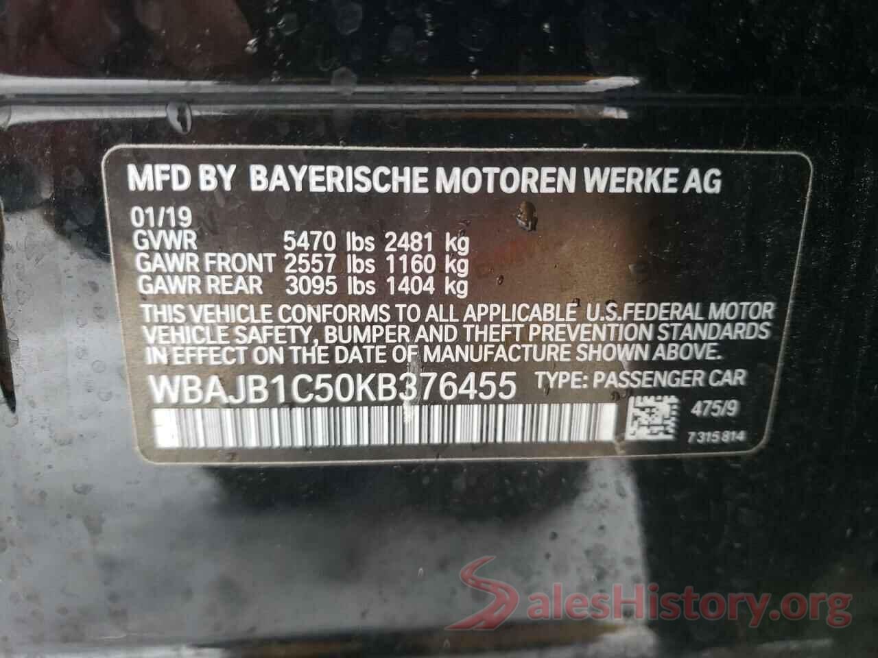 WBAJB1C50KB376455 2019 BMW 5 SERIES