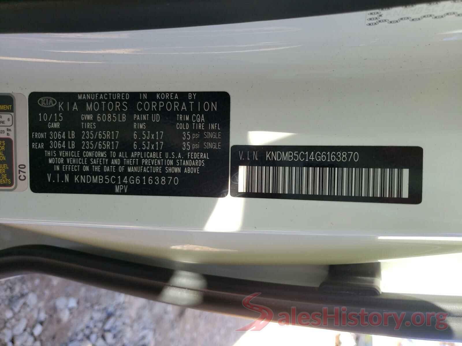 KNDMB5C14G6163870 2016 KIA SEDONA