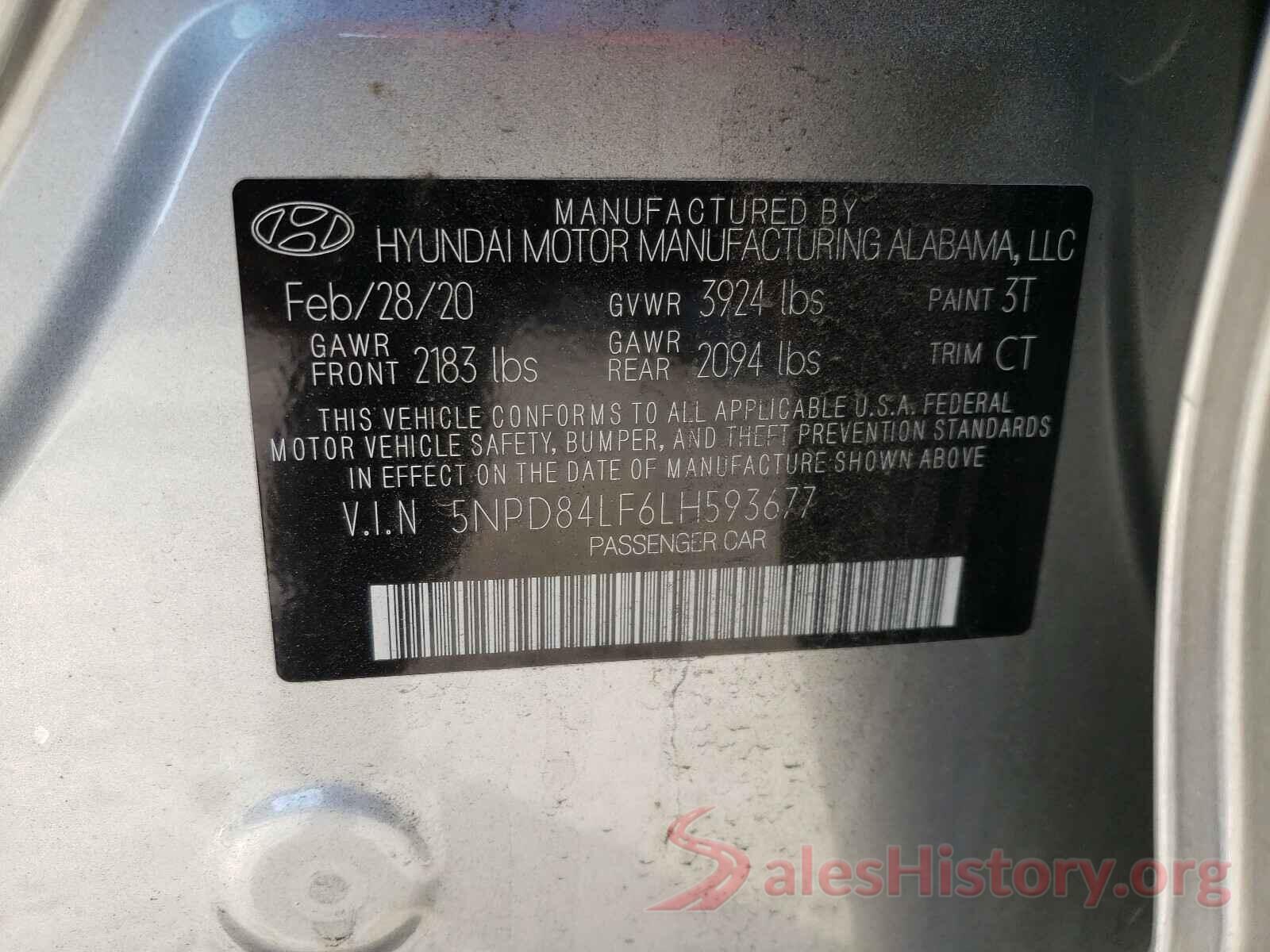 5NPD84LF6LH593677 2020 HYUNDAI ELANTRA