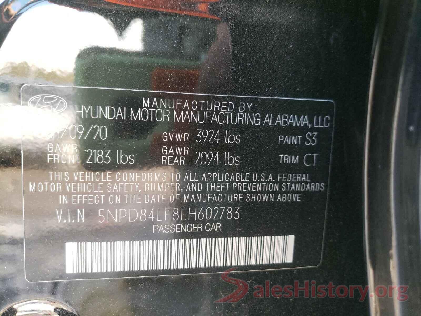 5NPD84LF8LH602783 2020 HYUNDAI ELANTRA