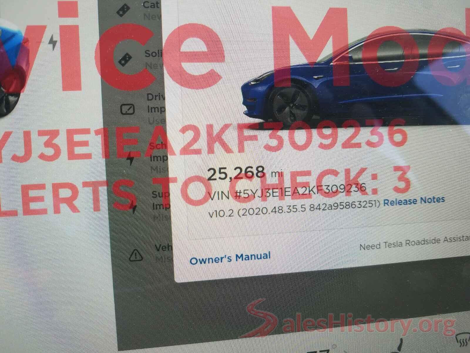 5YJ3E1EA2KF309236 2019 TESLA MODEL 3