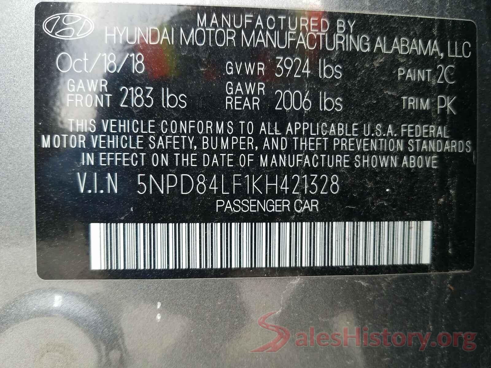 5NPD84LF1KH421328 2019 HYUNDAI ELANTRA