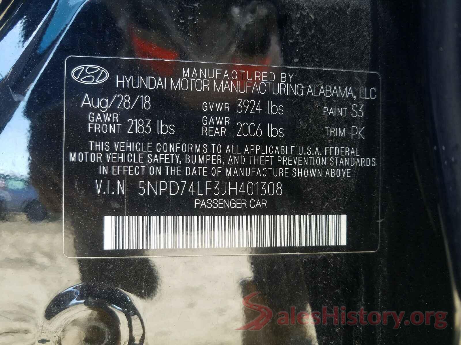 5NPD74LF3JH401308 2018 HYUNDAI ELANTRA