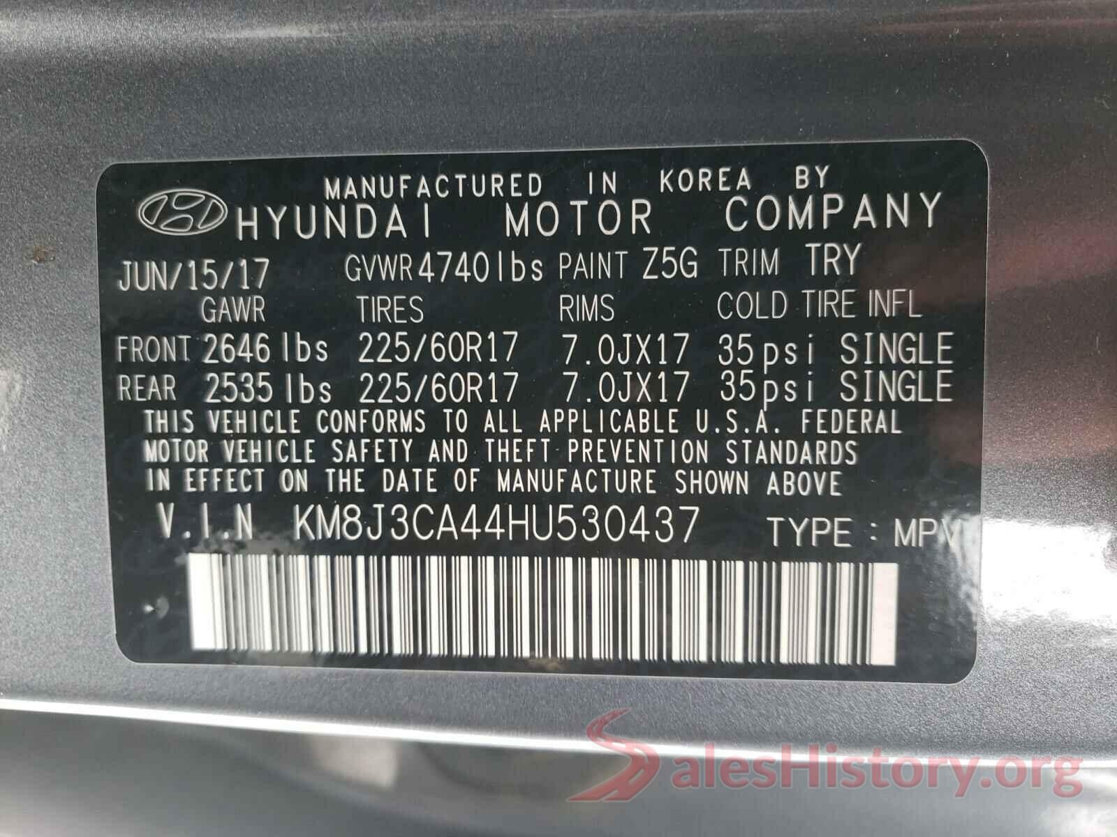 KM8J3CA44HU530437 2017 HYUNDAI TUCSON