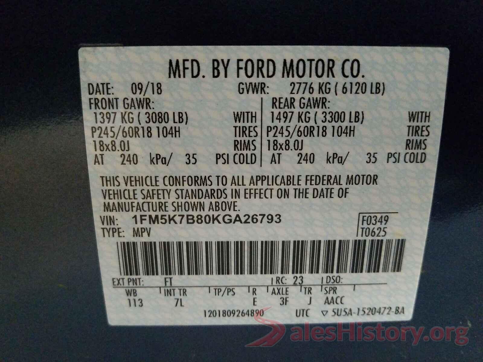 1FM5K7B80KGA26793 2019 FORD EXPLORER