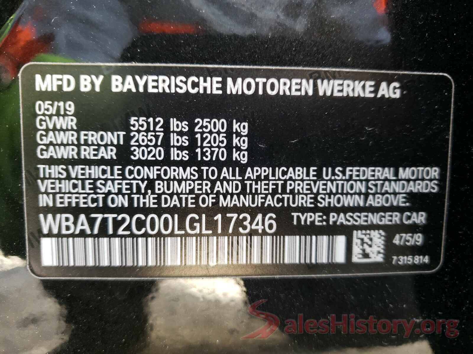 WBA7T2C00LGL17346 2020 BMW 7 SERIES