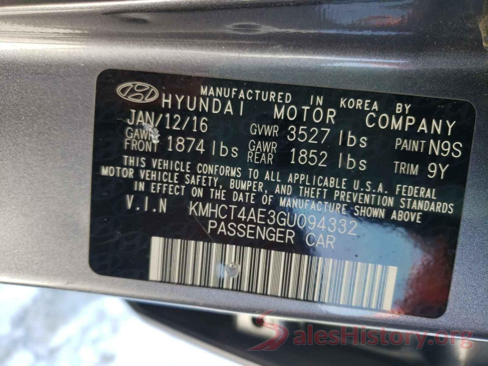 KMHCT4AE3GU094332 2016 HYUNDAI ACCENT