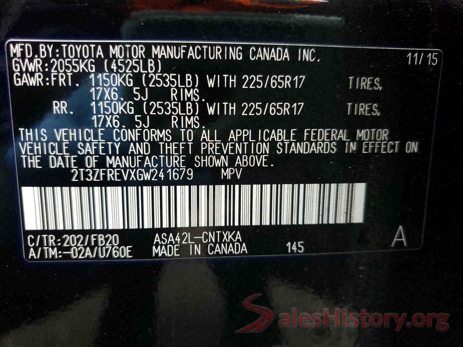 2T3ZFREVXGW241679 2016 TOYOTA RAV4