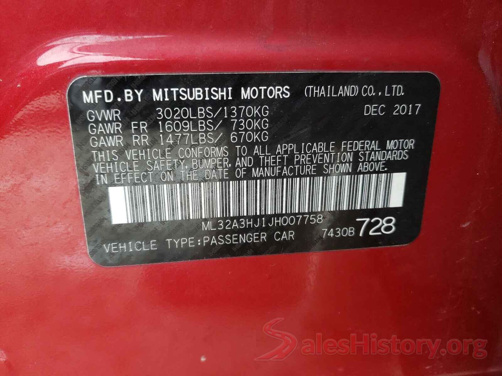 ML32A3HJ1JH007758 2018 MITSUBISHI MIRAGE