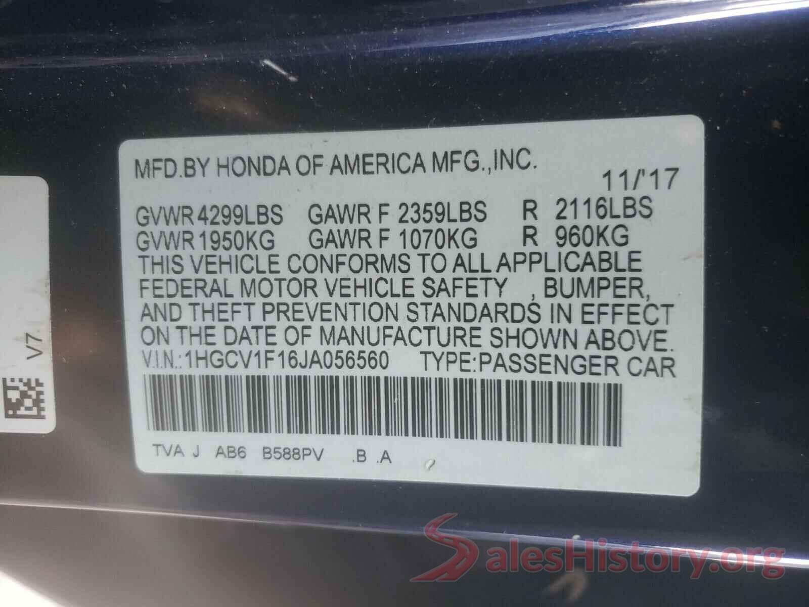 1HGCV1F16JA056560 2018 HONDA ACCORD