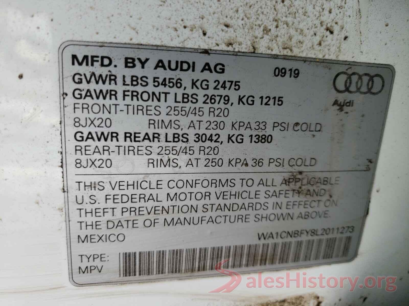 WA1CNBFY8L2011273 2020 AUDI Q5