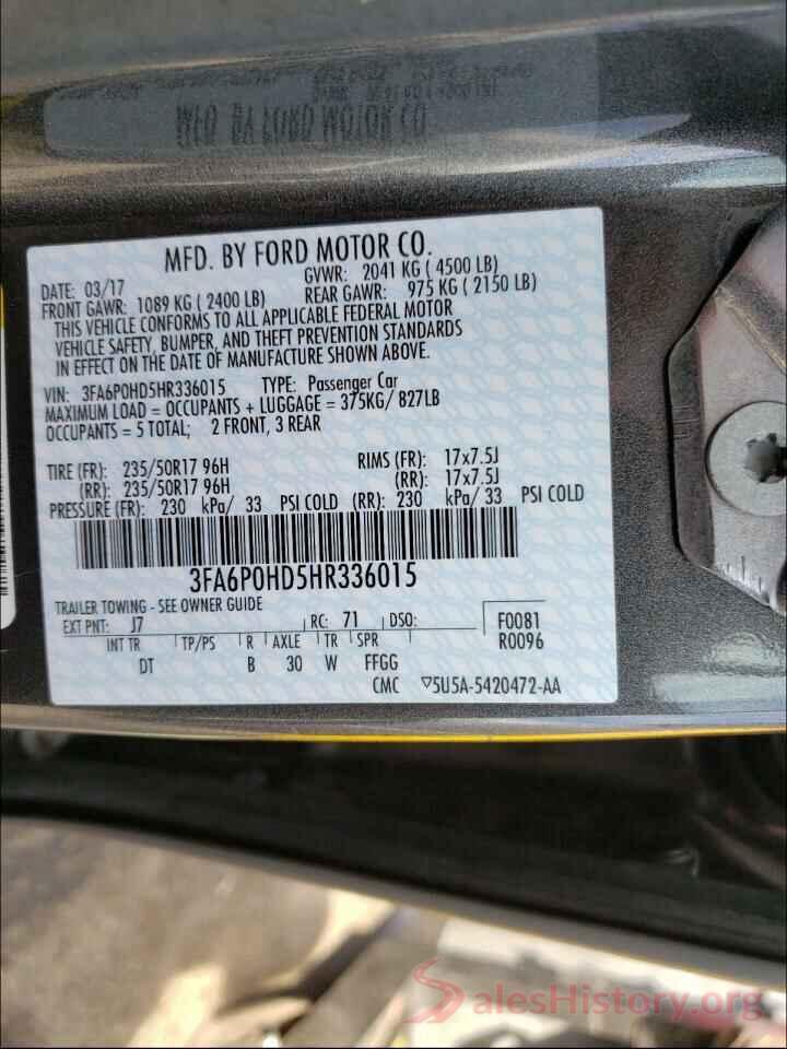 3FA6P0HD5HR336015 2017 FORD FUSION