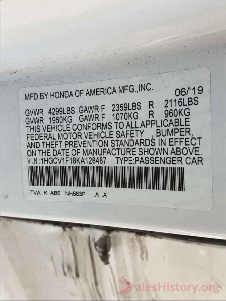 1HGCV1F18KA128487 2019 HONDA ACCORD