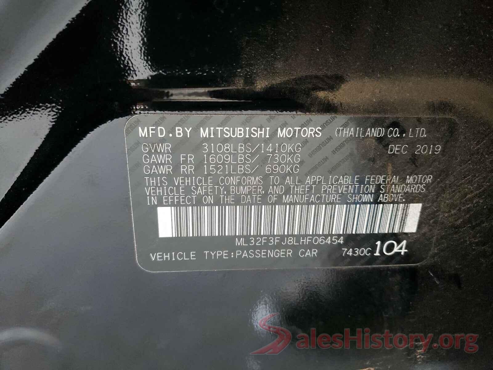 ML32F3FJ8LHF06454 2020 MITSUBISHI MIRAGE