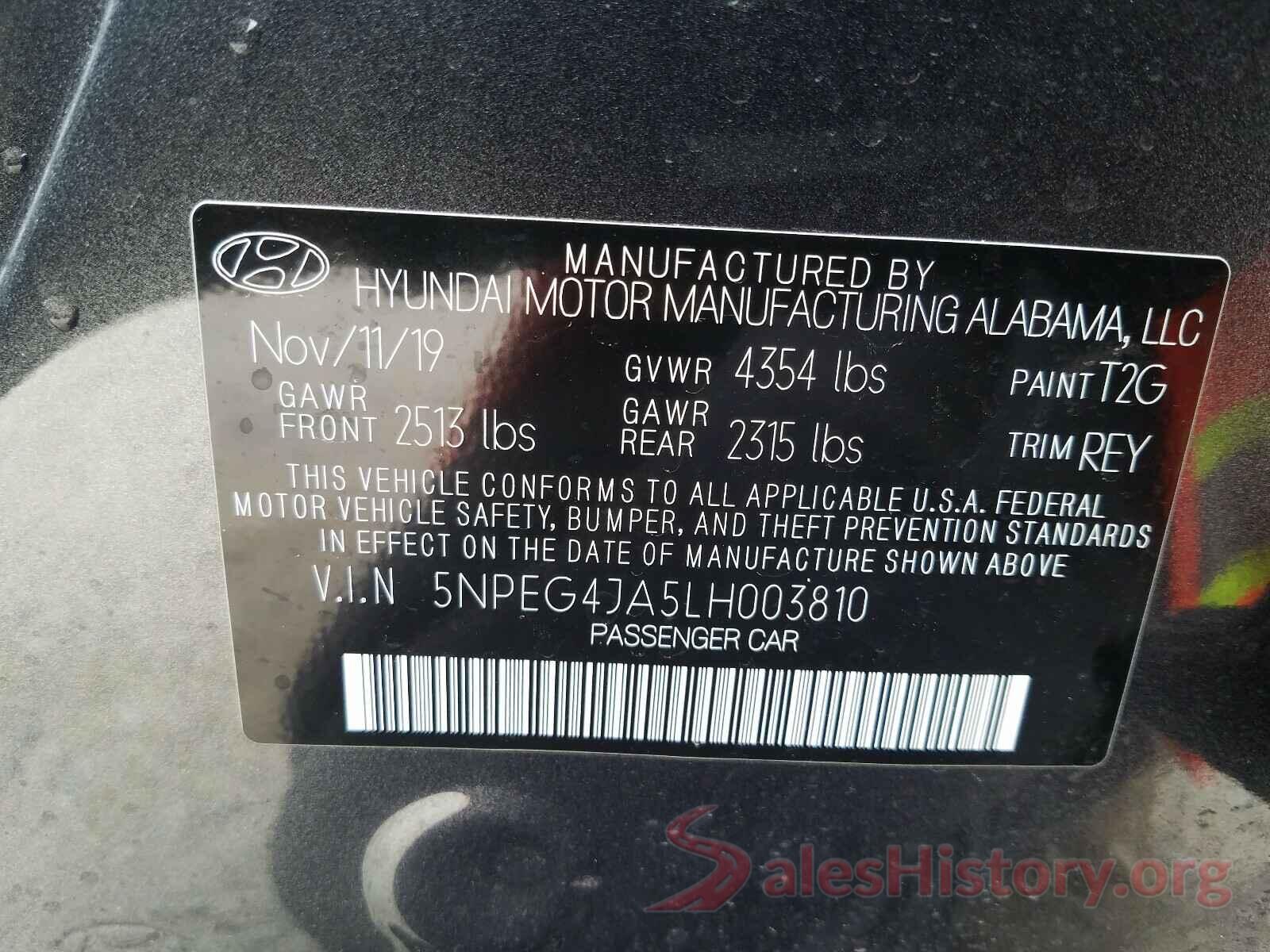 5NPEG4JA5LH003810 2020 HYUNDAI SONATA