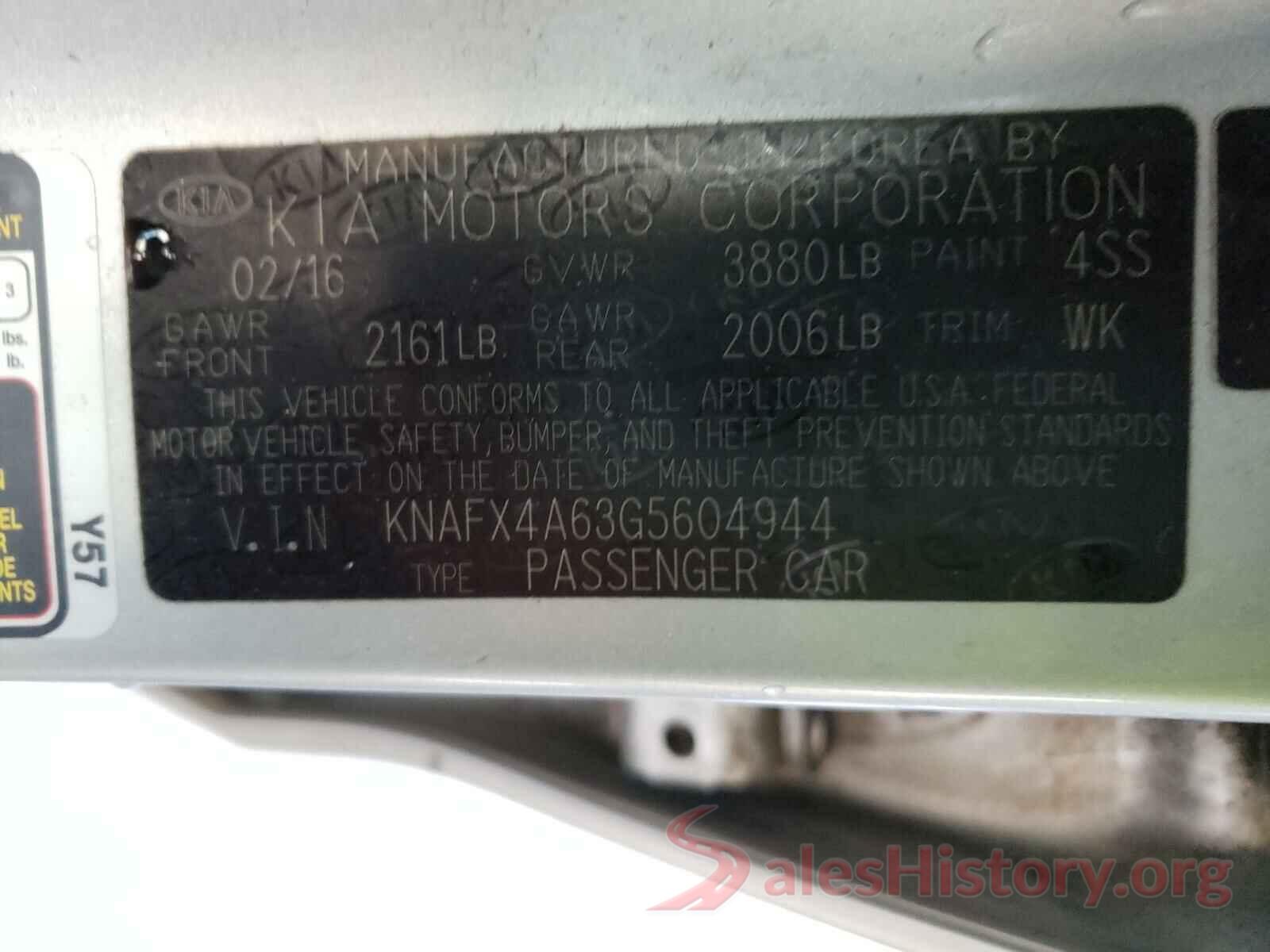 KNAFX4A63G5604944 2016 KIA FORTE