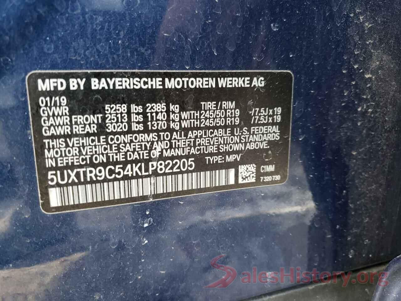 5UXTR9C54KLP82205 2019 BMW X3