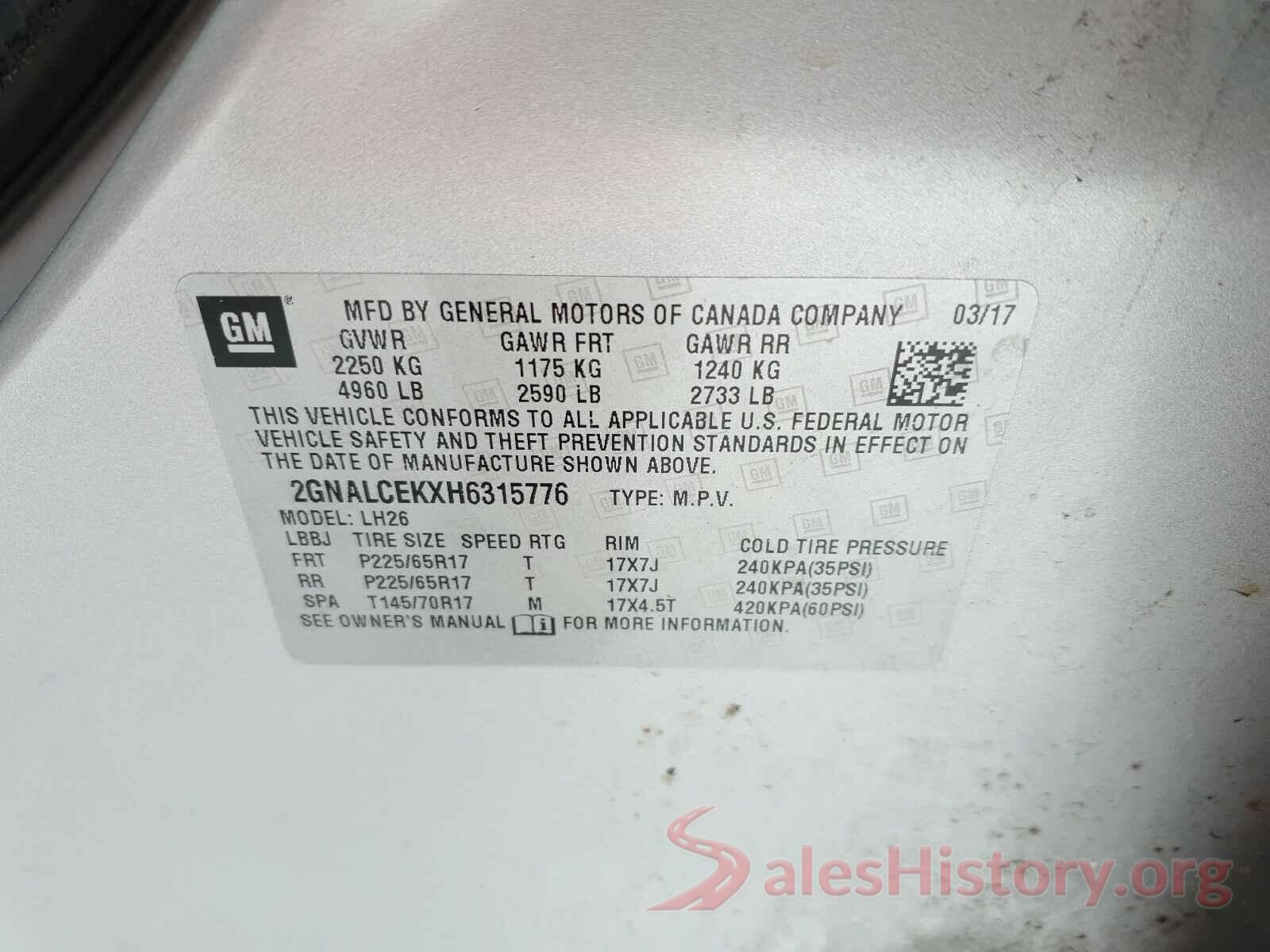 2GNALCEKXH6315776 2017 CHEVROLET EQUINOX