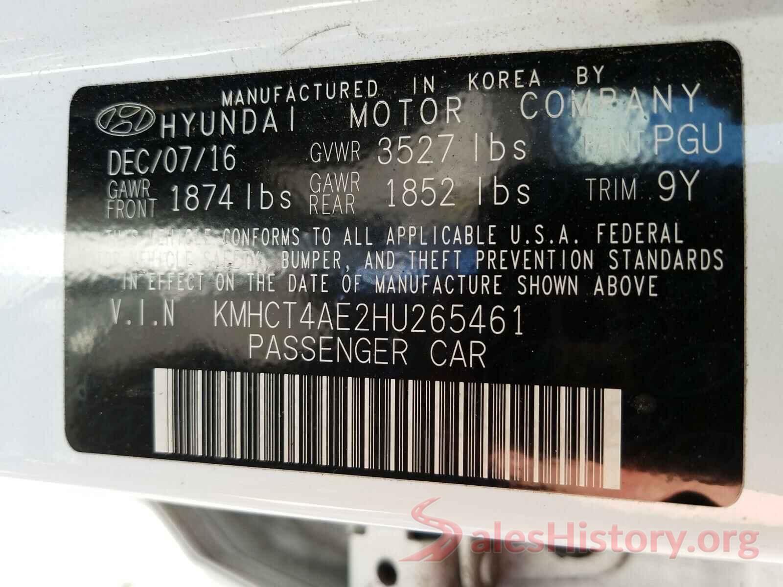 KMHCT4AE2HU265461 2017 HYUNDAI ACCENT