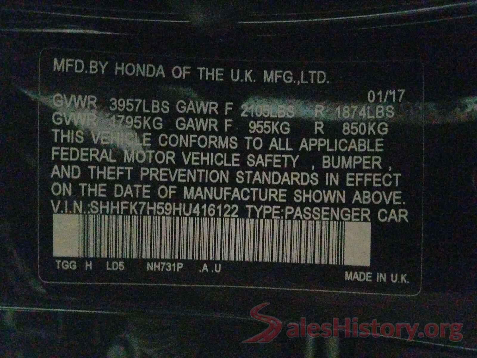 SHHFK7H59HU416122 2017 HONDA CIVIC