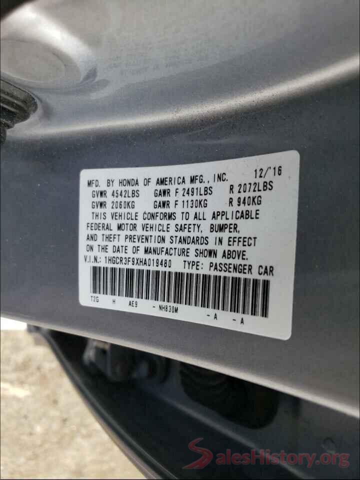 1HGCR3F9XHA019480 2017 HONDA ACCORD