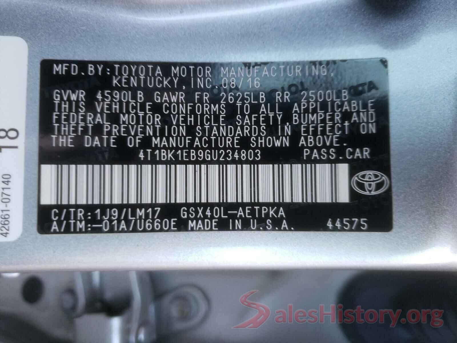 4T1BK1EB9GU234803 2016 TOYOTA AVALON