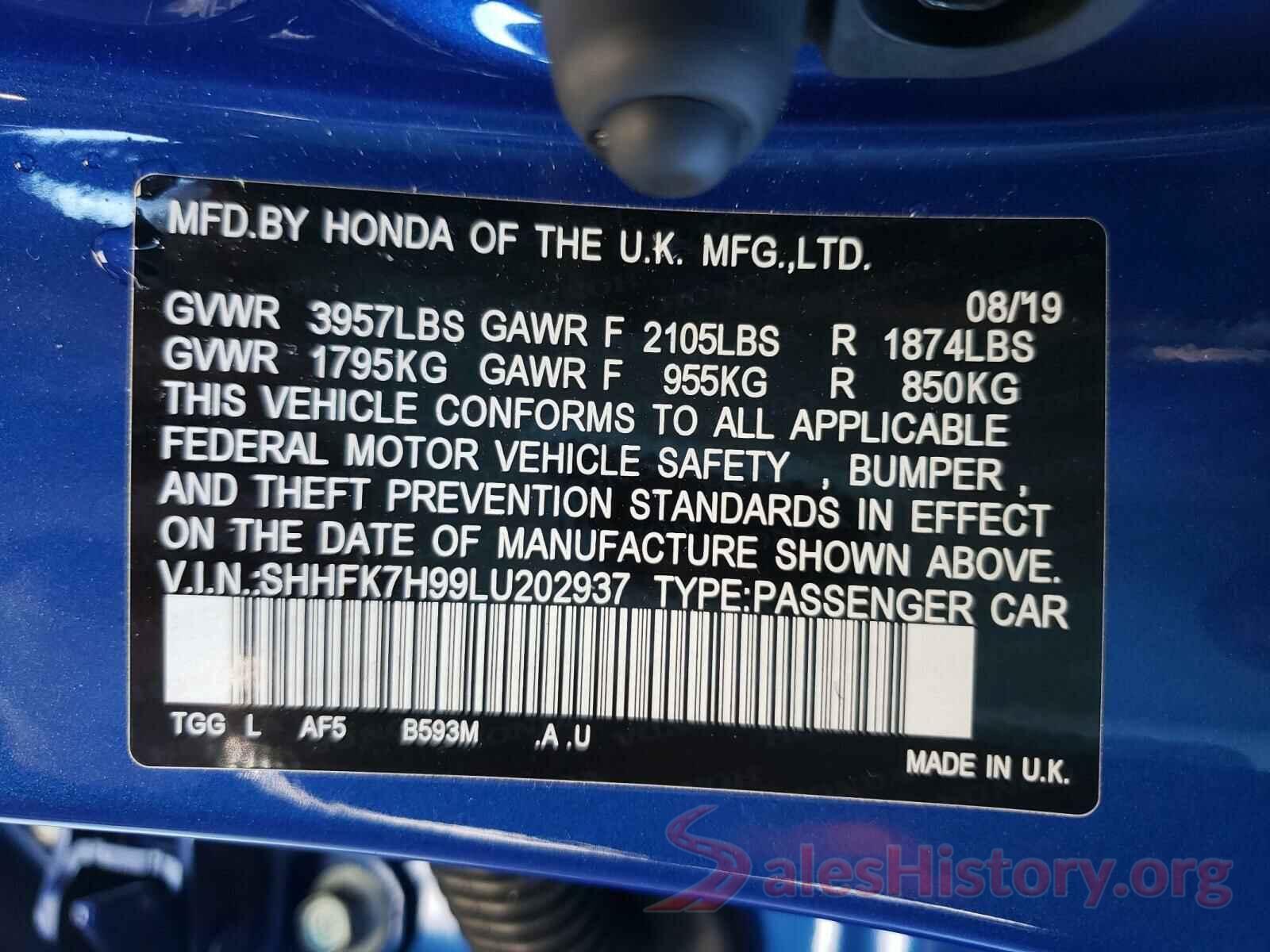 SHHFK7H99LU202937 2020 HONDA CIVIC