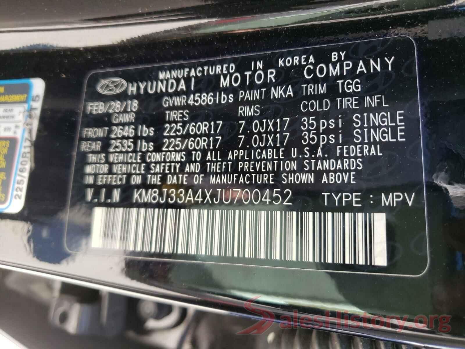 KM8J33A4XJU700452 2018 HYUNDAI TUCSON