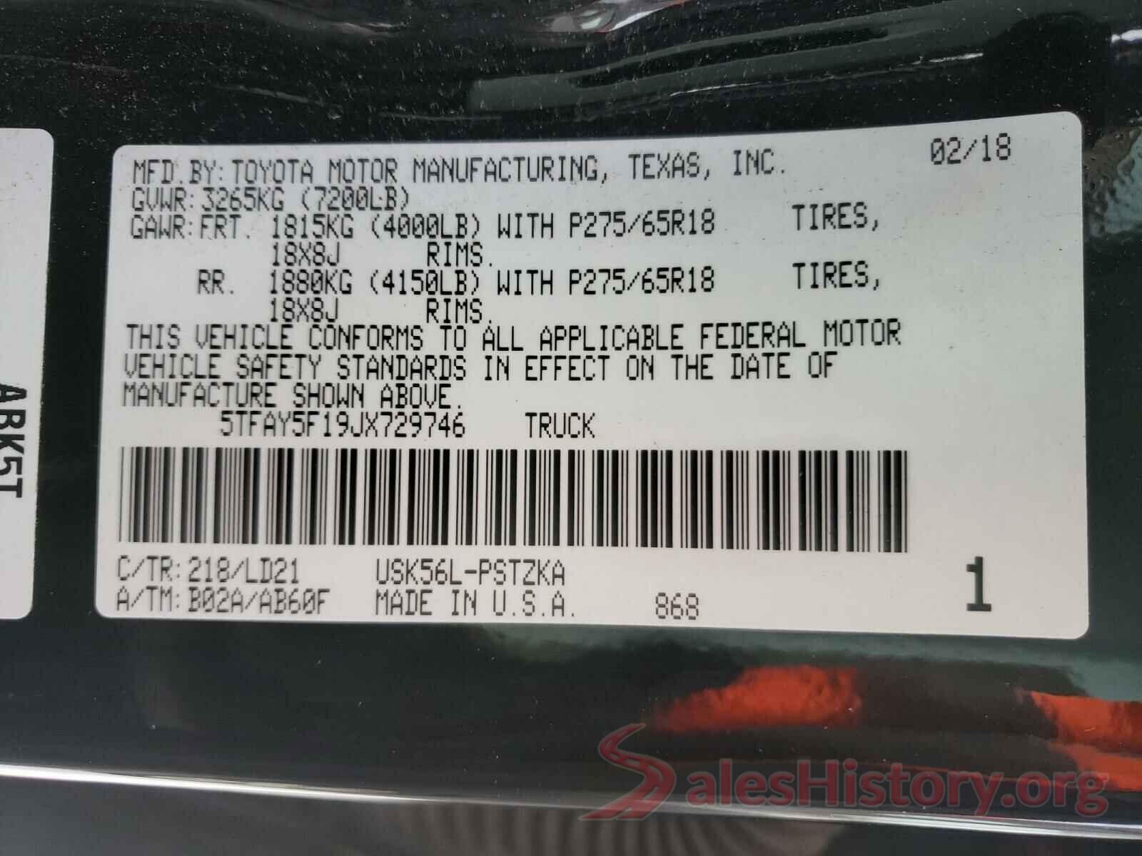 5TFAY5F19JX729746 2018 TOYOTA TUNDRA