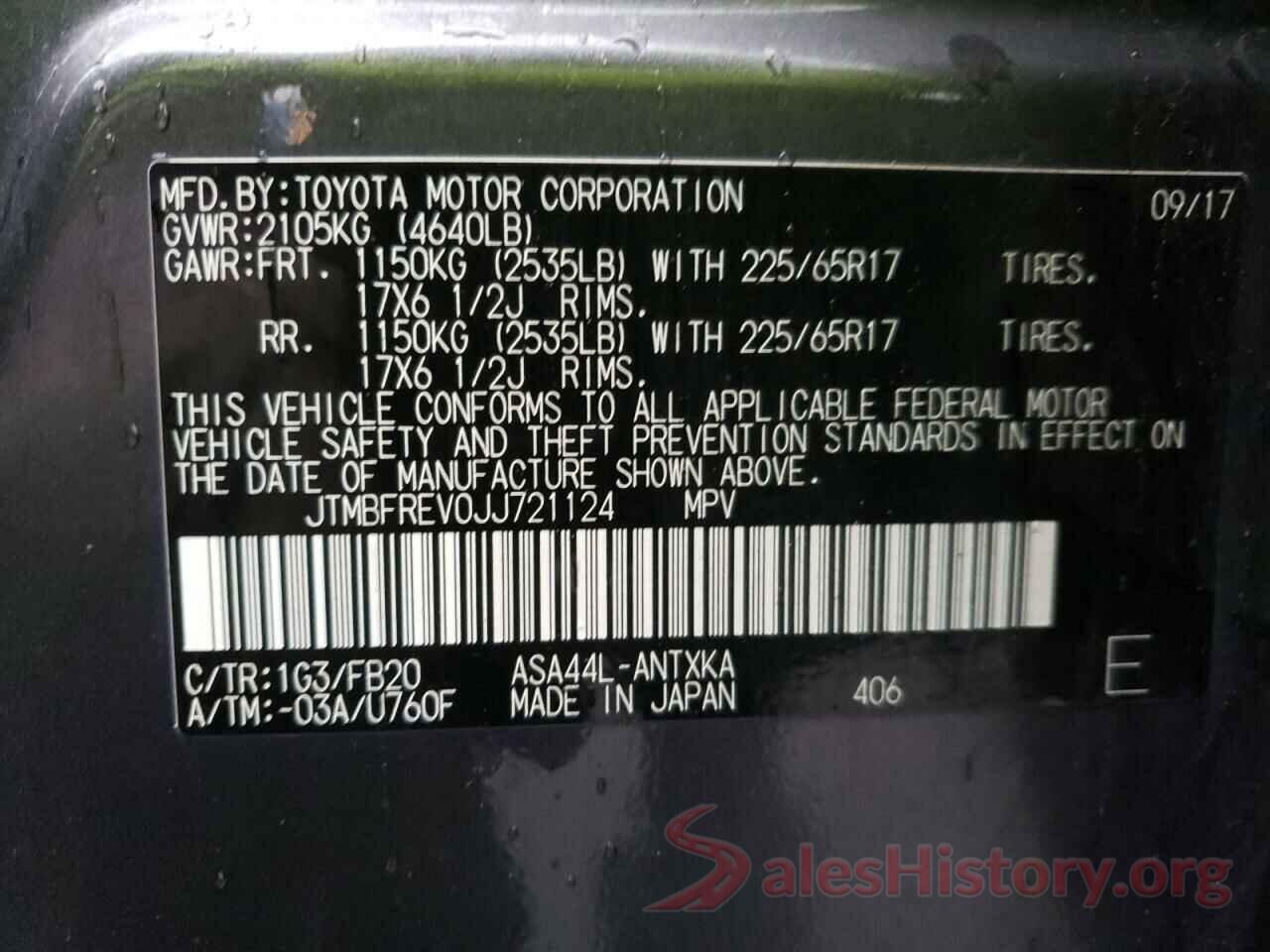 JTMBFREV0JJ721124 2018 TOYOTA RAV4