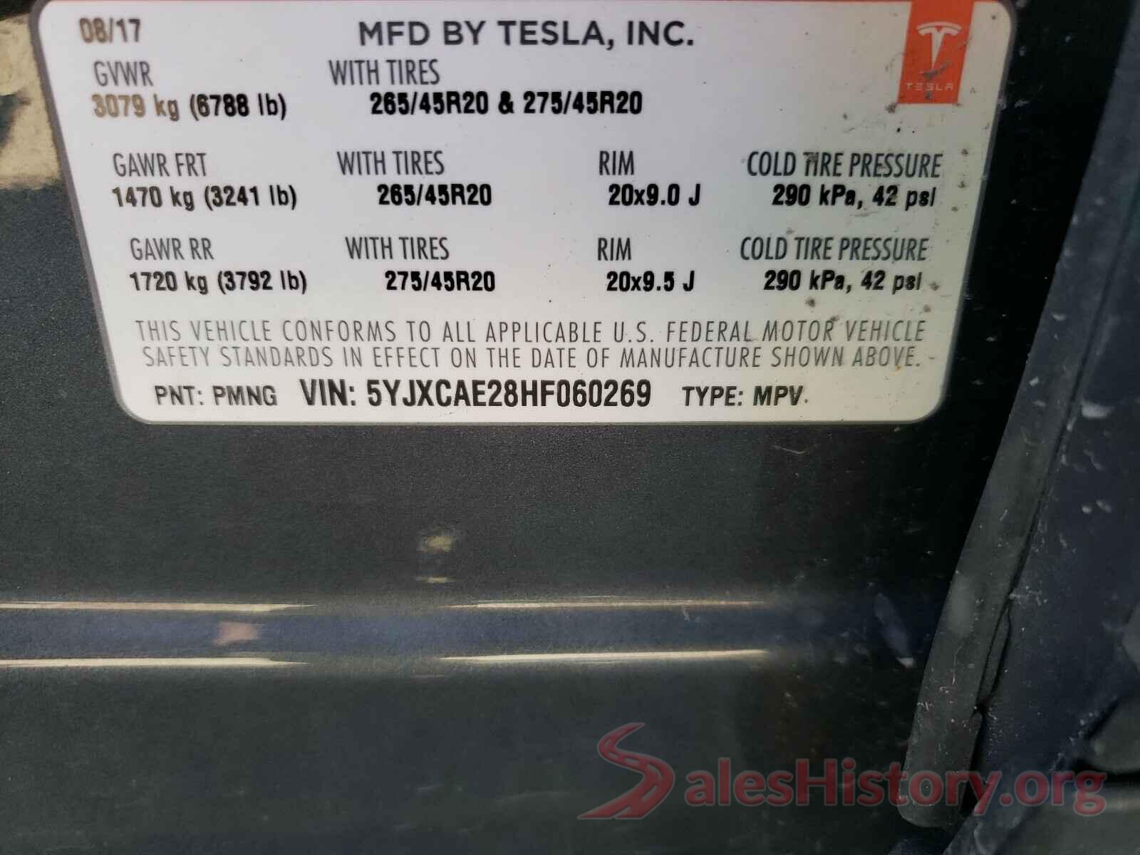 5YJXCAE28HF060269 2017 TESLA MODEL X