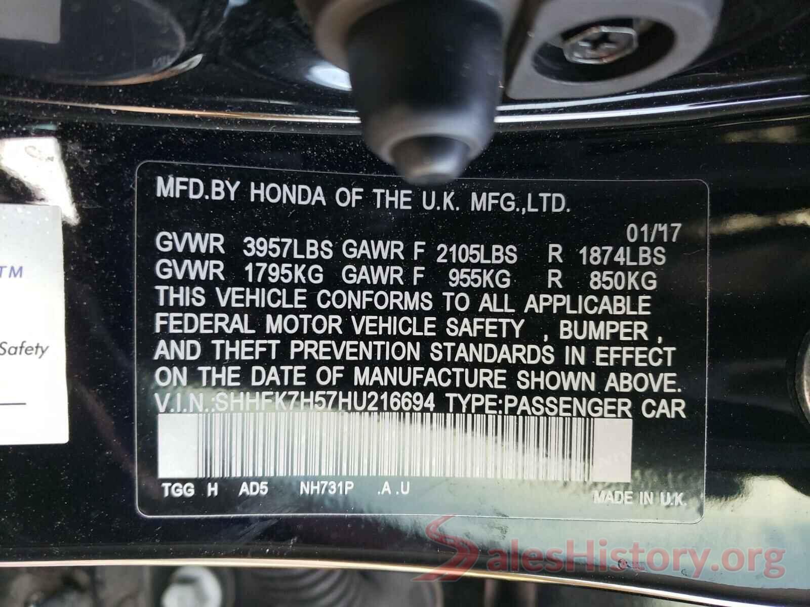 SHHFK7H57HU216694 2017 HONDA CIVIC